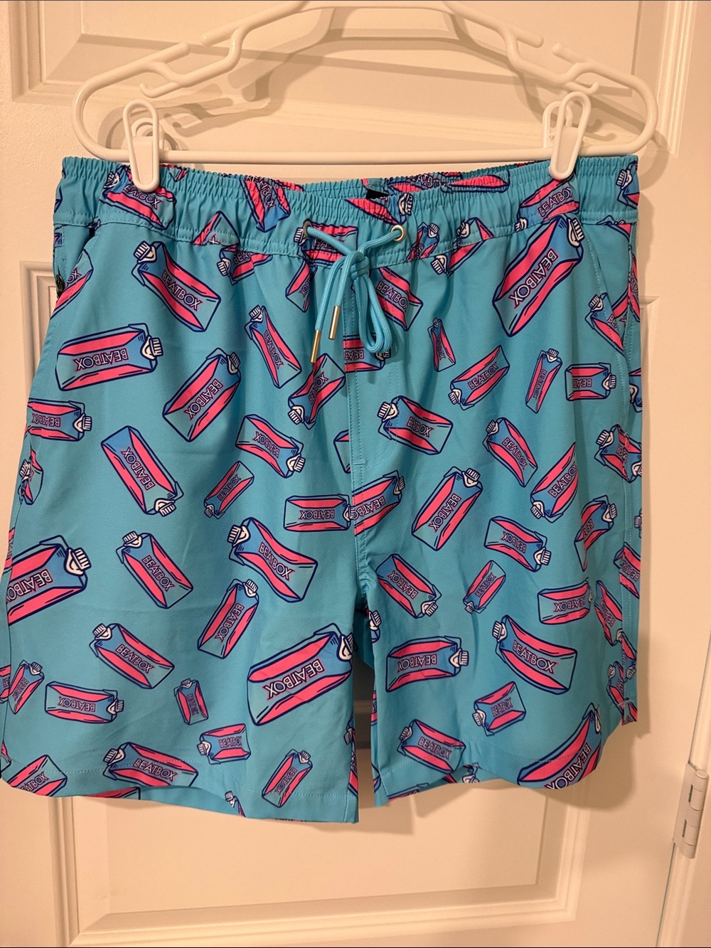 AQUA Blue PINK Swim Trunks BEATBOX MEDIUM MENS SWIM SUIT MERCH POCKETS LINED